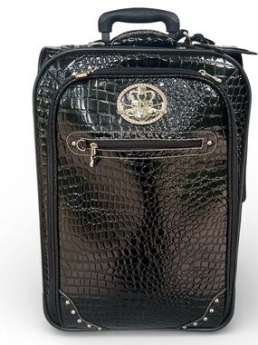 Kathy Van Zeeland Black Croc-Embossed Rolling Carry-On